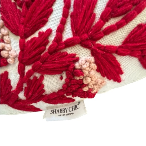 Shabby Chic Heart Shape Embroidered Floral Throw Bed Pillow White Red Cotton - Picture 4 of 6